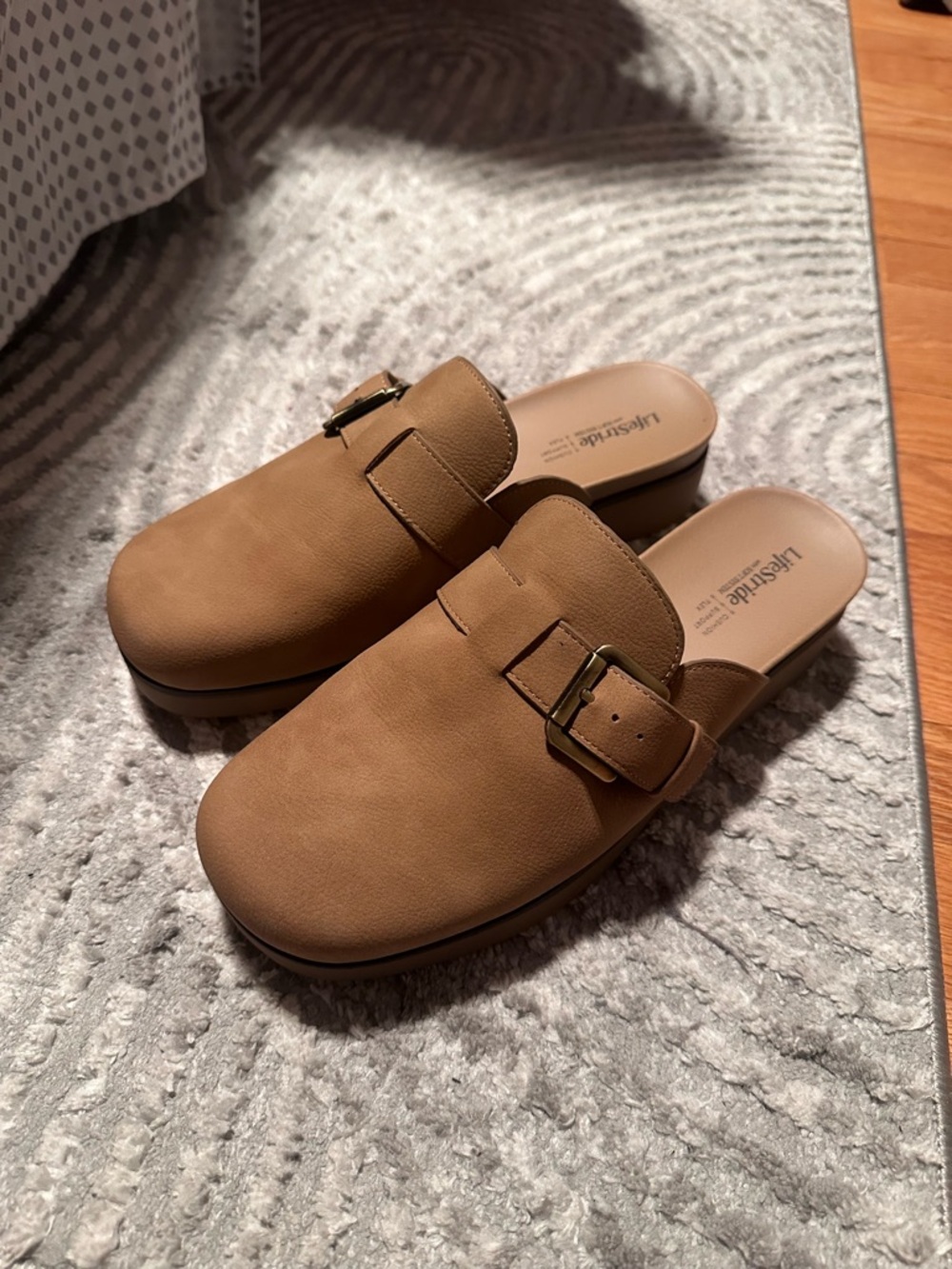 Life Stride Cognac Buckle Slip-On Mules